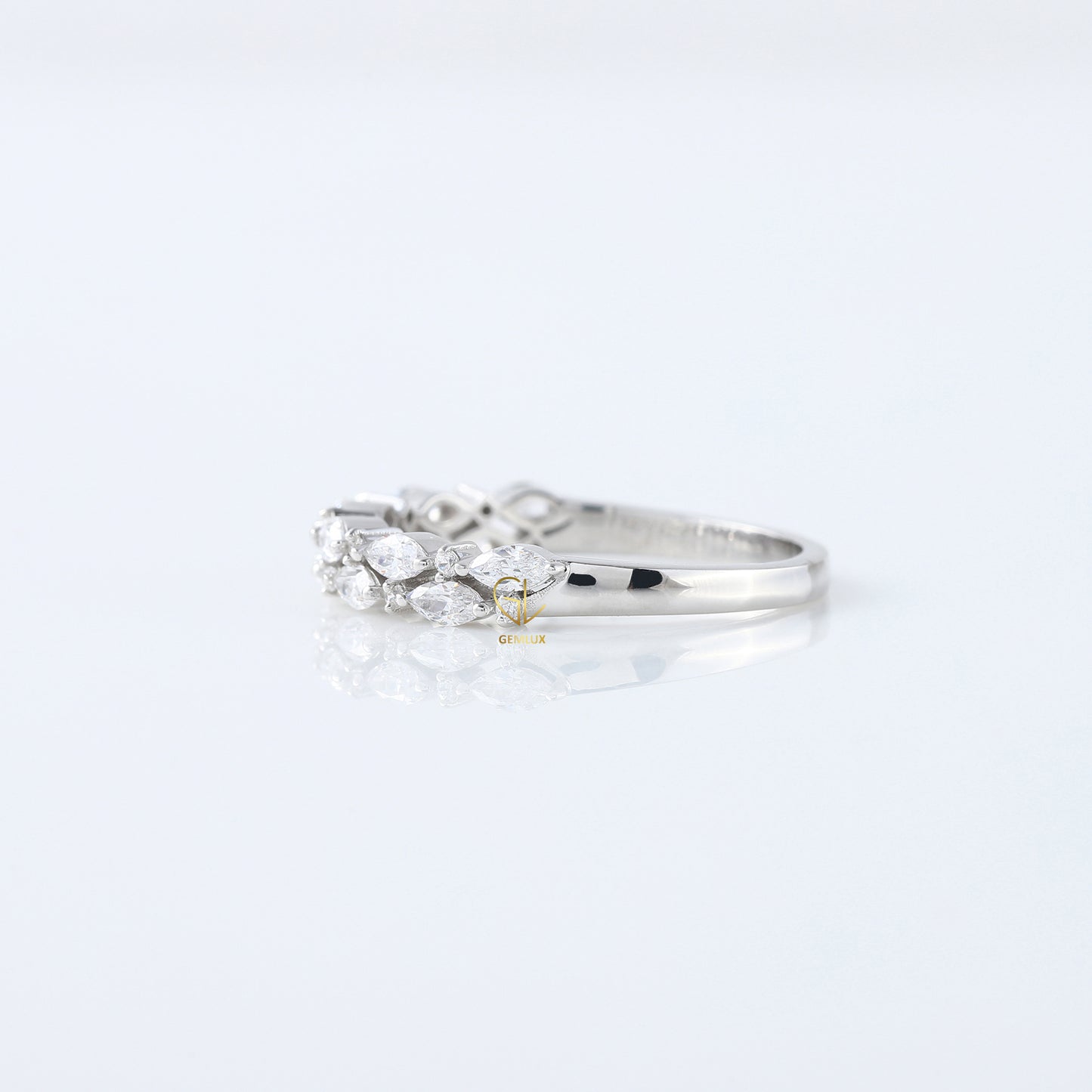 Marquise & Round Cut Moissanite Diamond Two Row Half Eternity Band