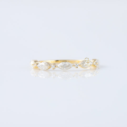 minimalist band, alternative stone eternity band, marquise and round moissanite matching band, yellow gold eternity wedding band