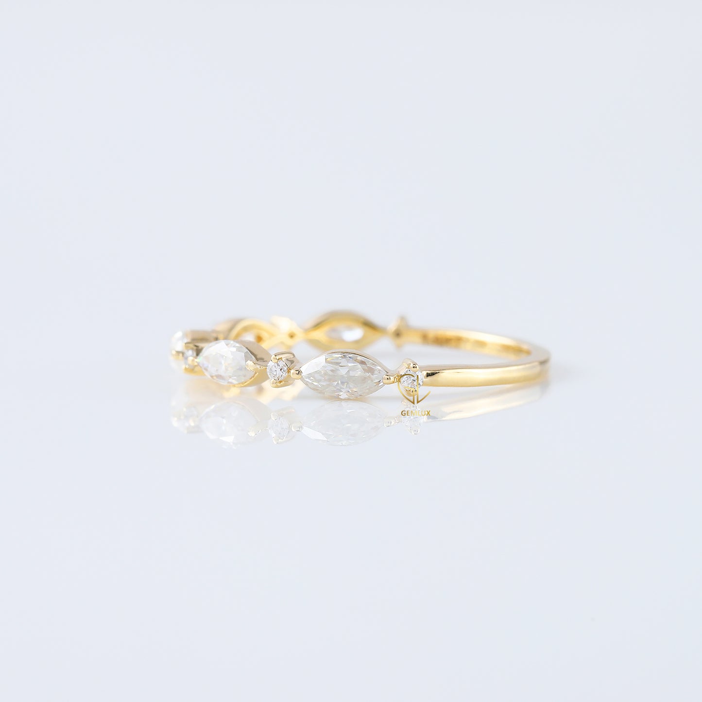 minimalist band, alternative stone eternity band, marquise and round moissanite matching band, yellow gold eternity wedding band;