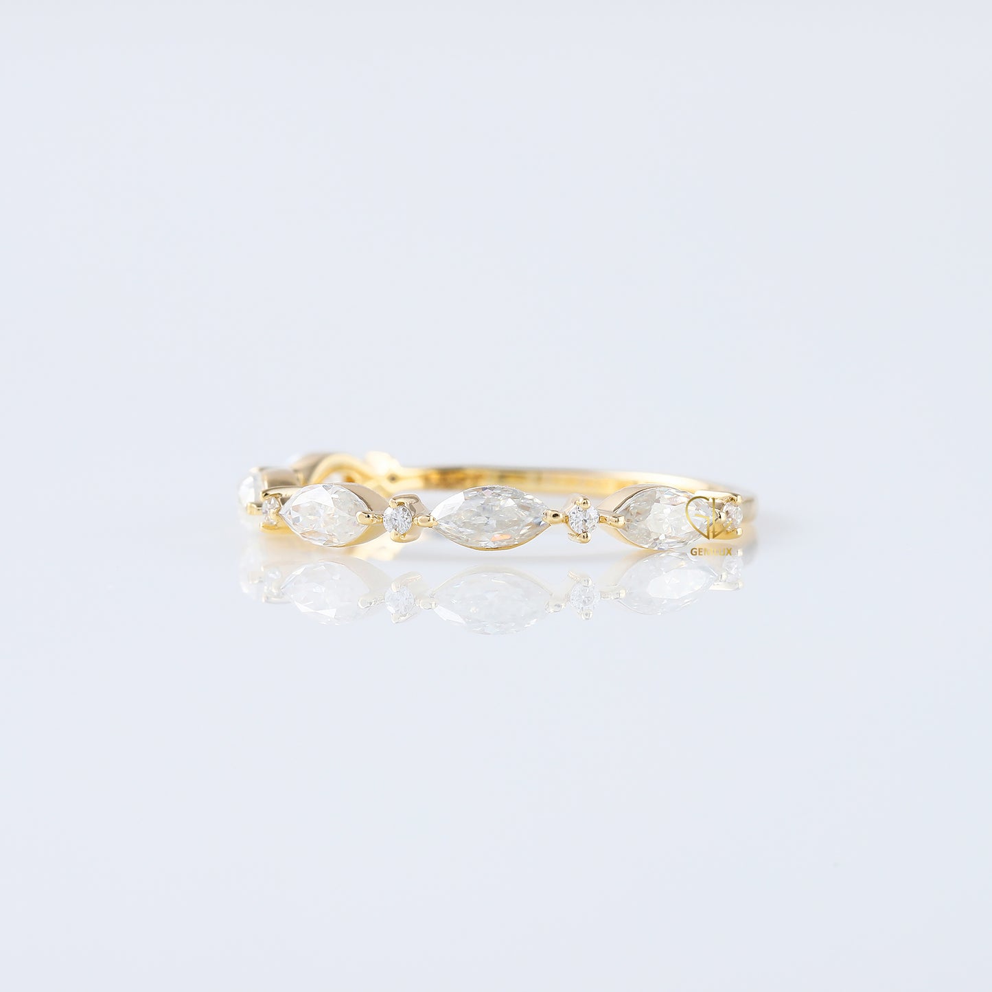 minimalist band, alternative stone eternity band, marquise and round moissanite matching band, yellow gold eternity wedding band;