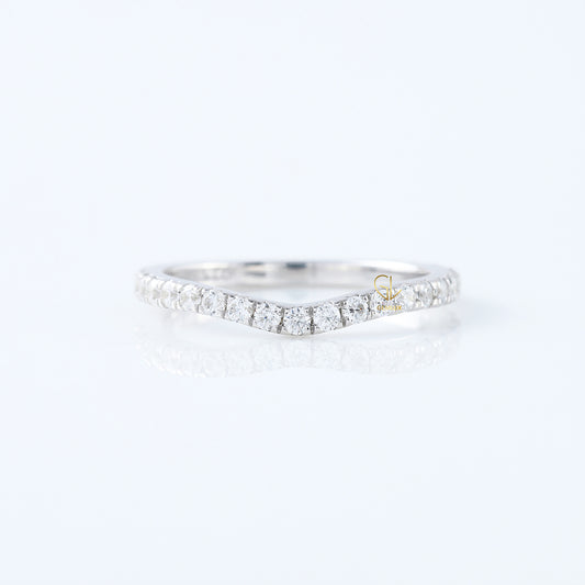 Minimalist Ring, Round Cut Lab Grown Diamond Curved Wedding Ring