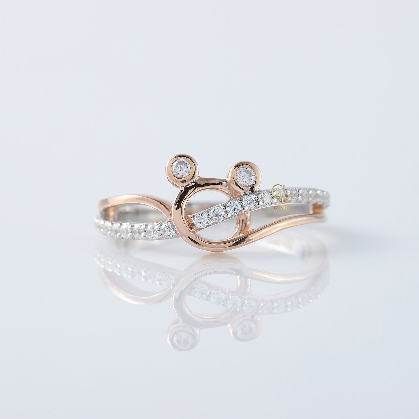 Minnie Mickey Mouse Lab Grown Two Tone Cross Over Ring