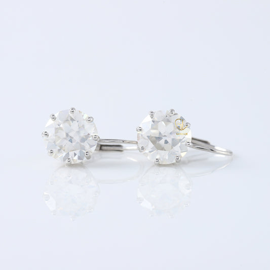 Old European Round Cut Moissanite Drop Earrings