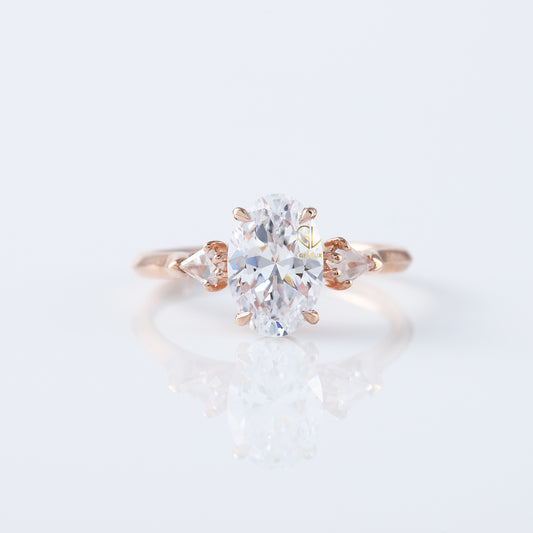 Oval Cut Moissanite Three Stone Engagement Ring