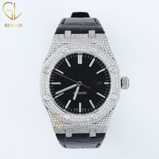 Pass Diamond Tester Moissanite Diamond Black Leather Strap Watch
