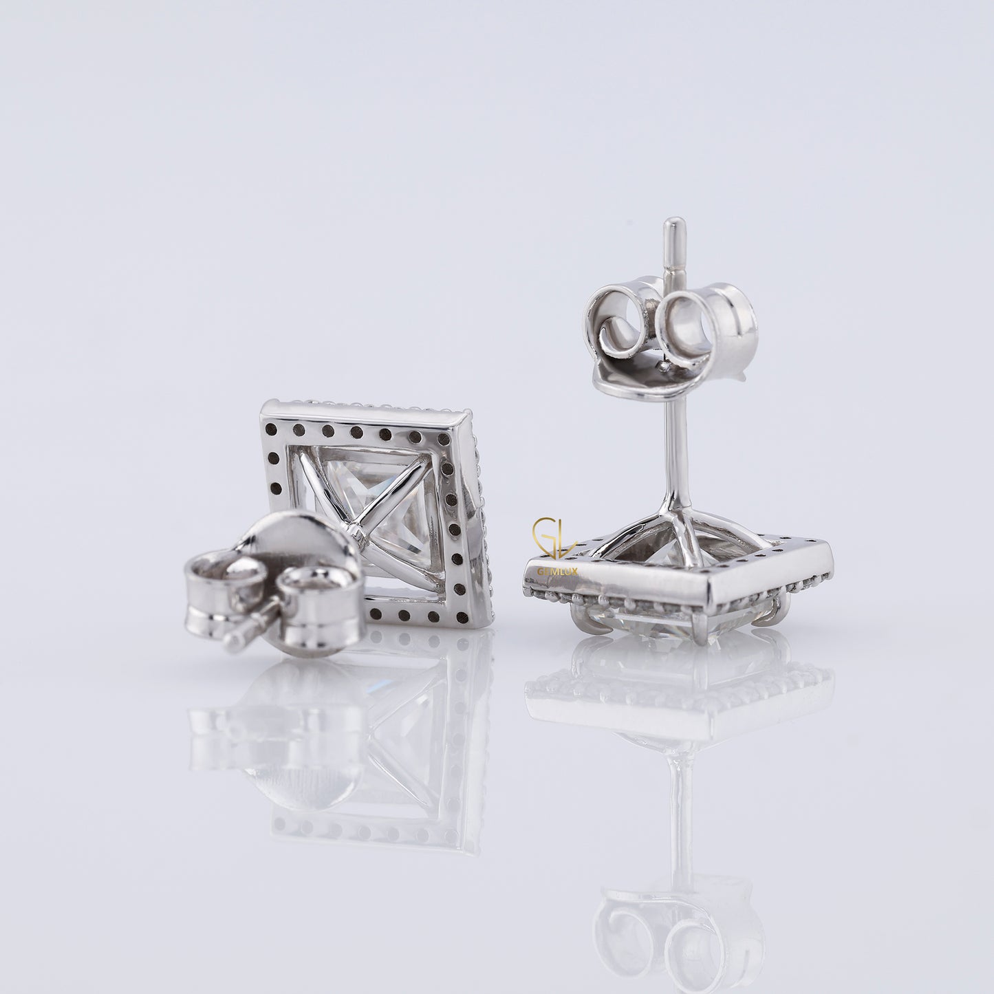 Princess Cut Lab Grown Diamond Halo Stud Earrings