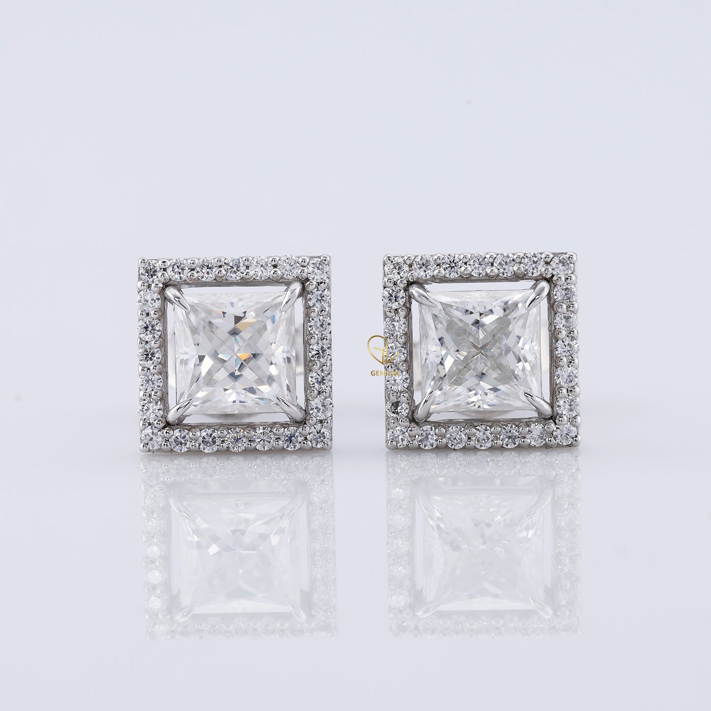 Princess Cut Lab Grown Diamond Halo Stud Earrings