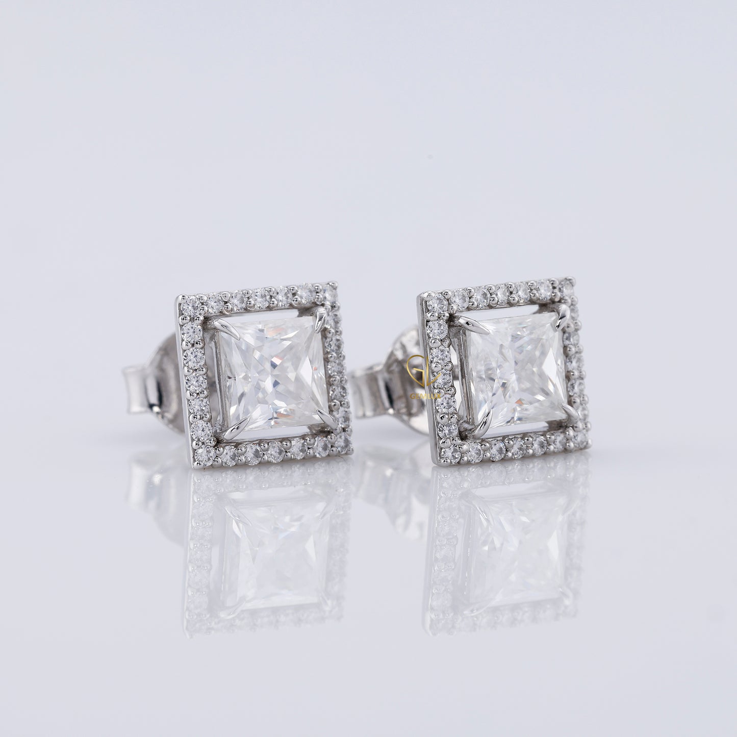 Princess Cut Lab Grown Diamond Halo Stud Earrings