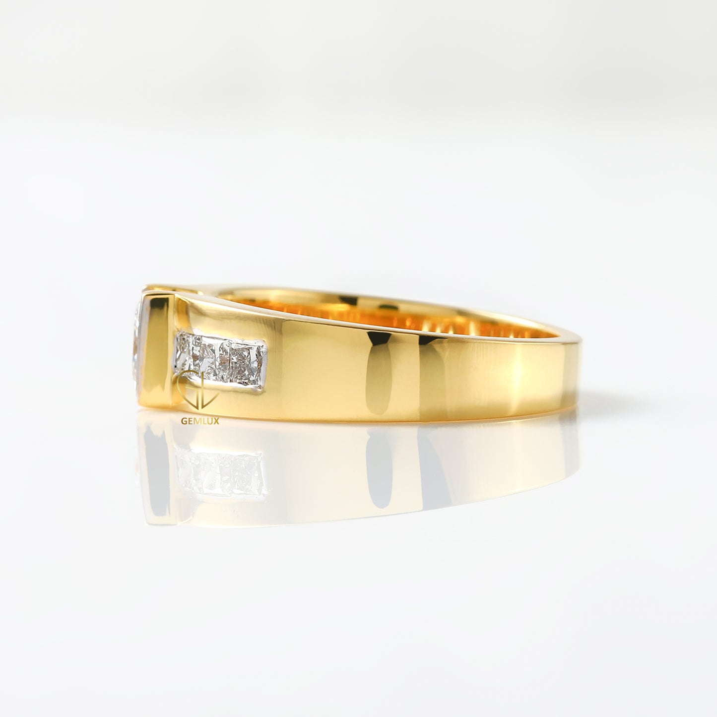Princess Cut Moissanite Diamond Yellow Gold Ring