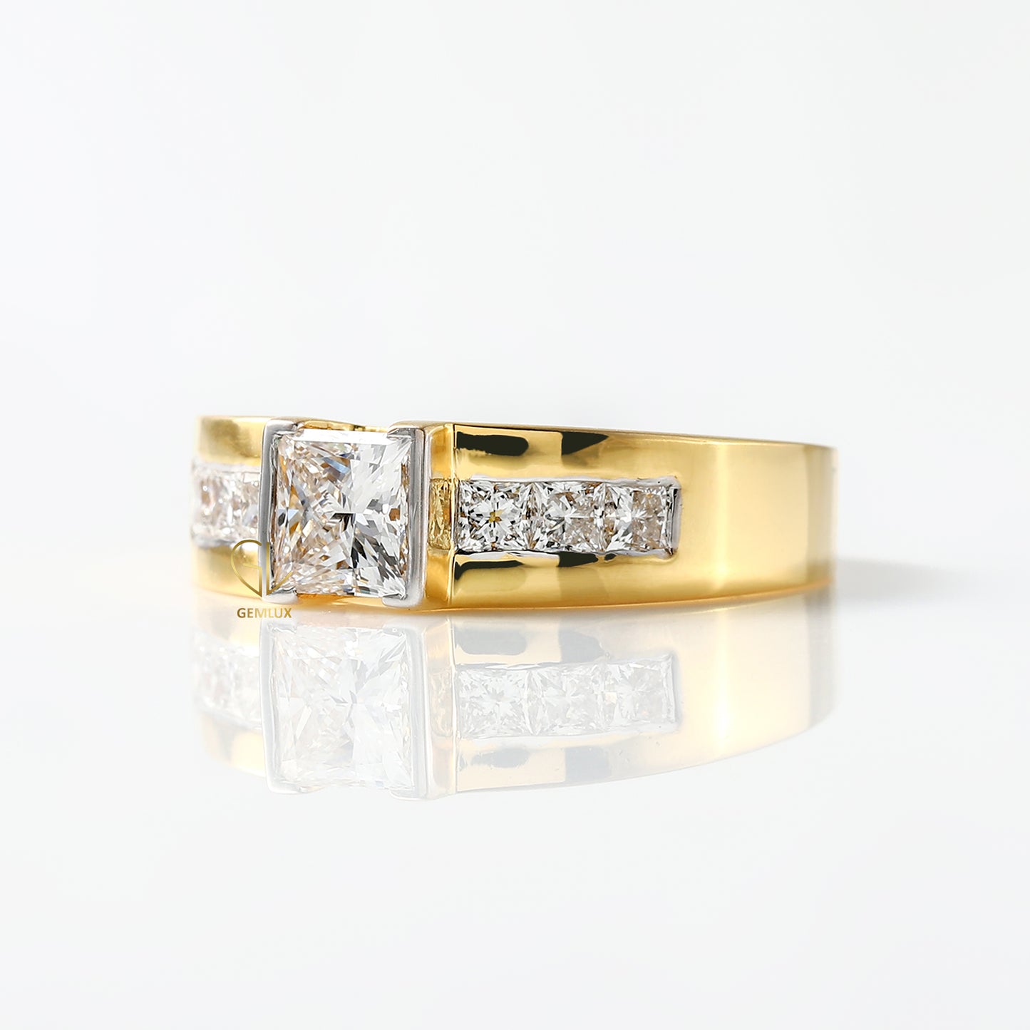 Princess Cut Moissanite Diamond Yellow Gold Ring