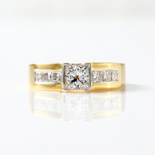 Princess Cut Moissanite Diamond Yellow Gold Ring
