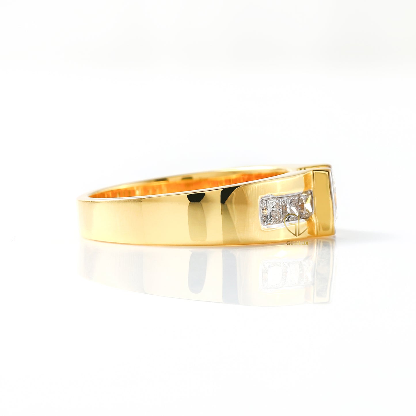 Princess Cut Moissanite Diamond Yellow Gold Ring