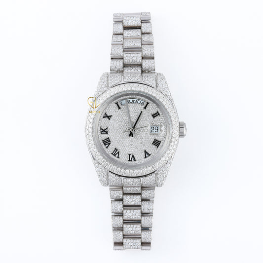 Roman Dial Iced Out D VVS Moissanite Watch