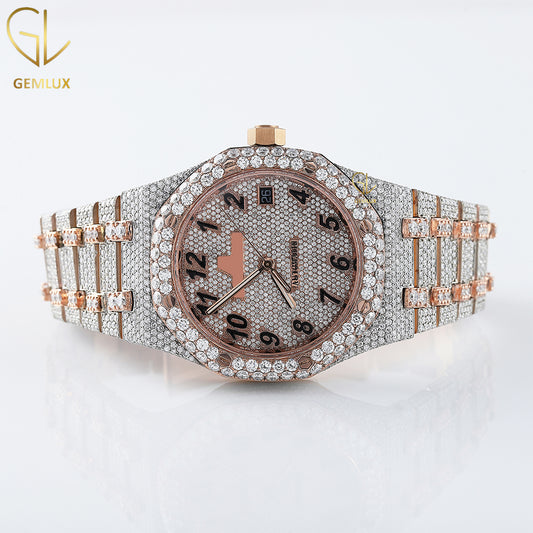 Rose Gold Iced Out Automatic Movement VVS Moissanite Watch