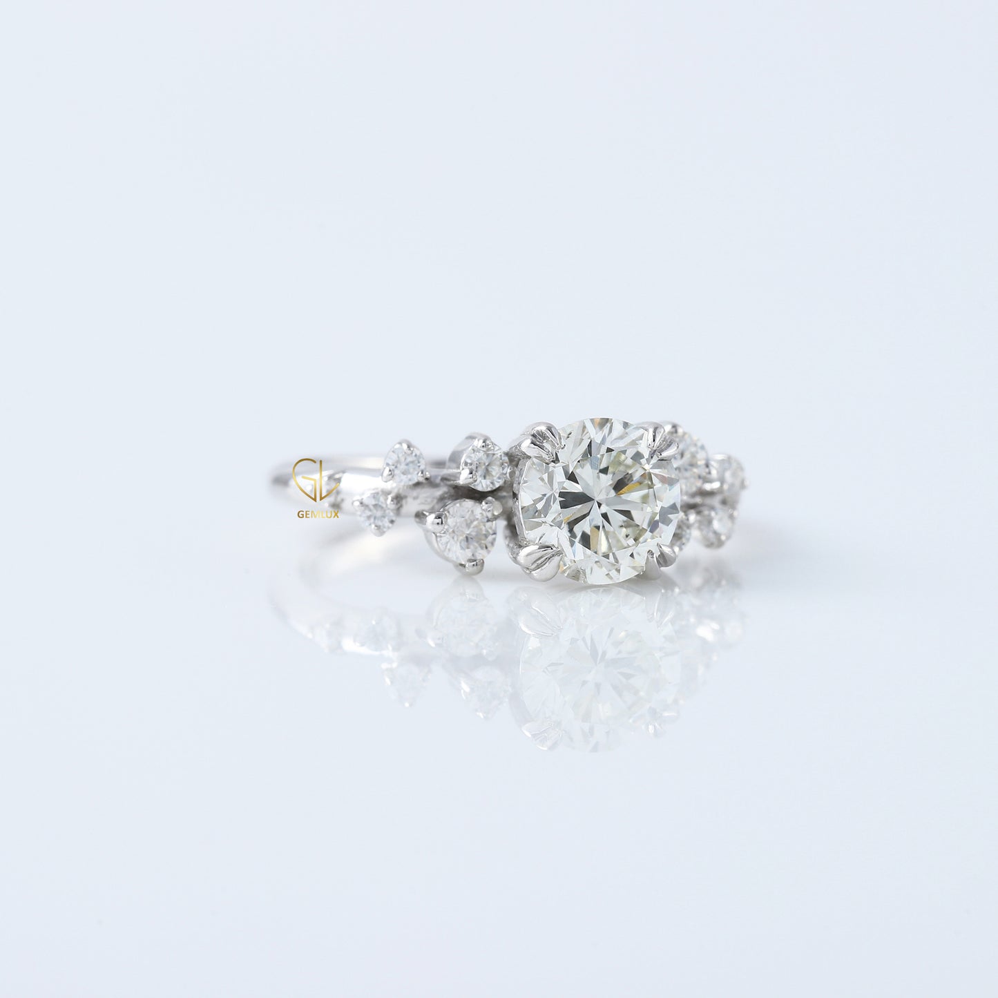 Round Cut Lab Grown Cluster Scattered Diamond Ring
