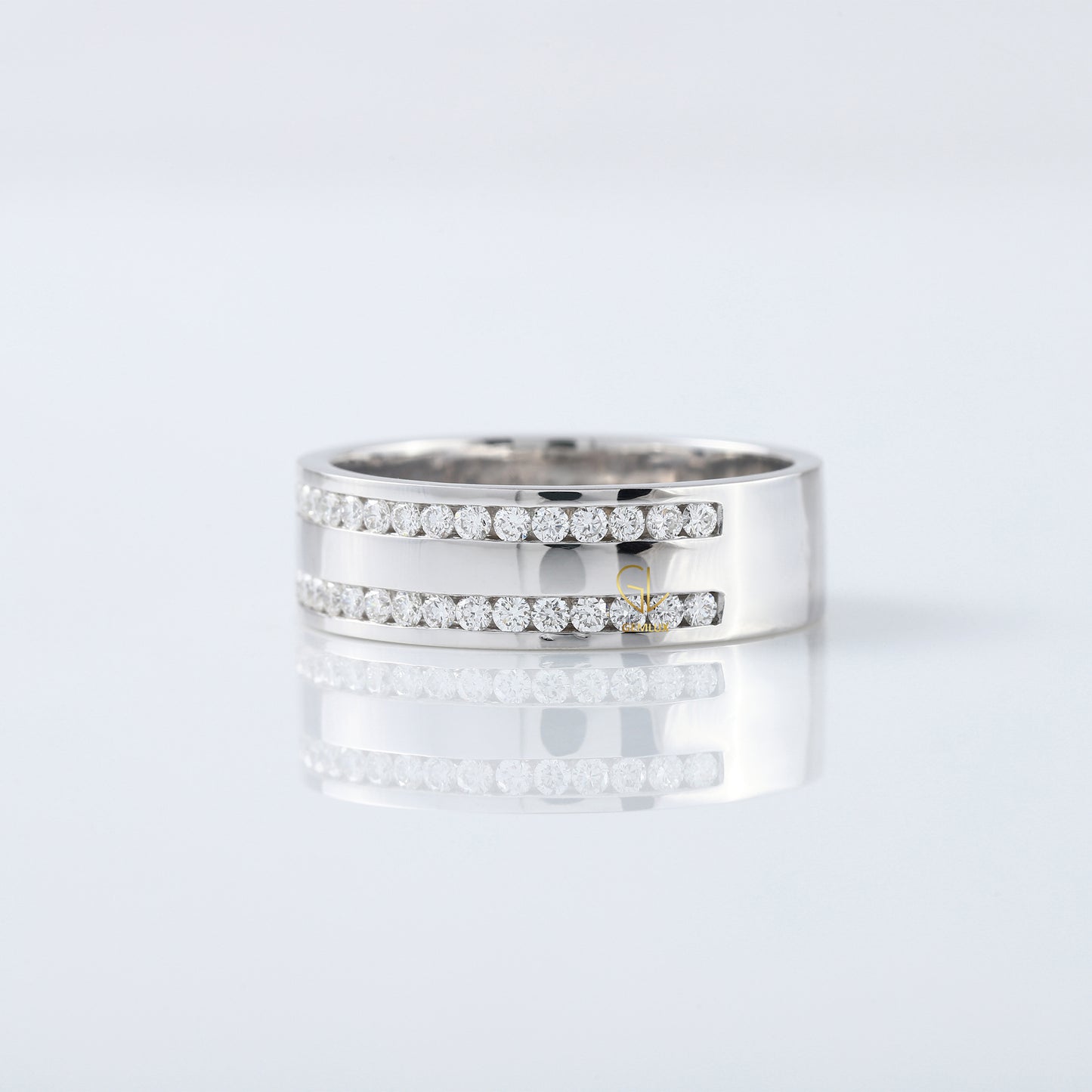 Round Cut Lab Grown Diamond Two Row Wedding Band