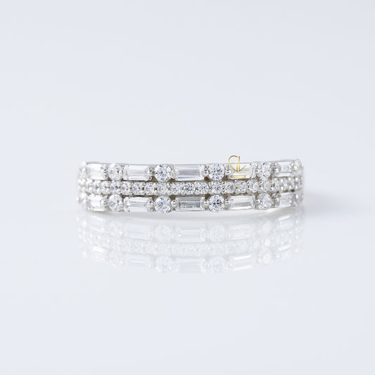 Round & Baguette Cut Three Row Lab Grown Eternity Band
