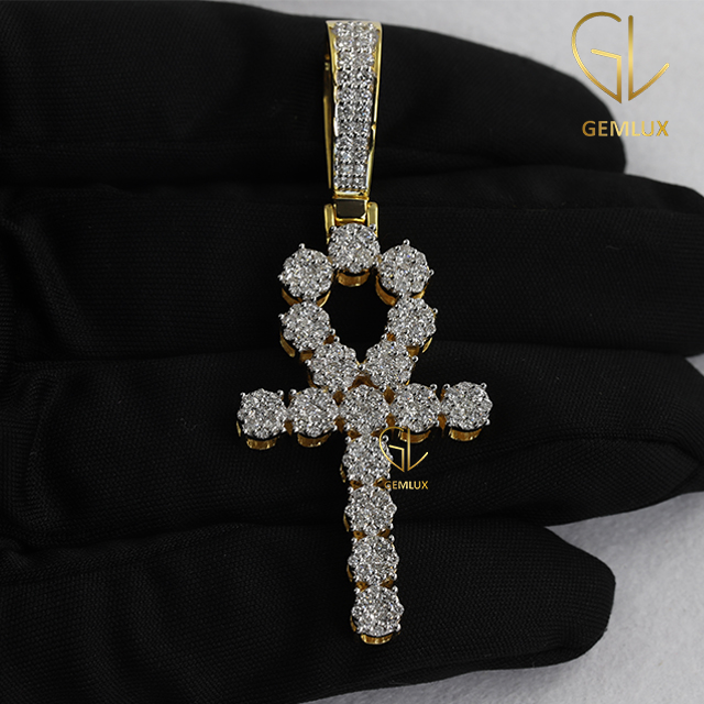 Round Cut Moissanite Egyptian Ankh Cross Pendant