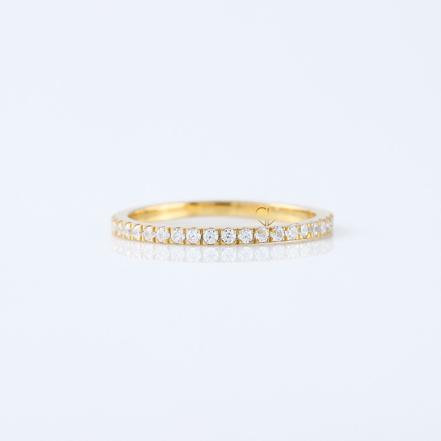 Round Cut Moissanite Yellow Gold Minimalist Wedding Band