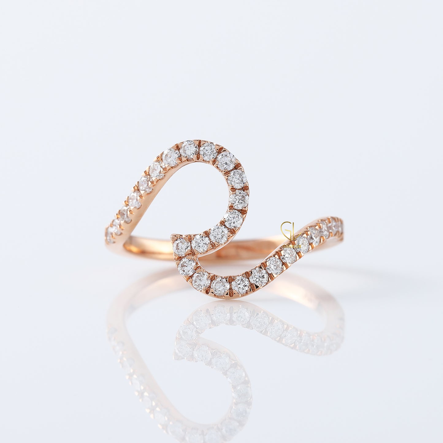 Round Cut Surfers Ocean Wave Moissanite Ring