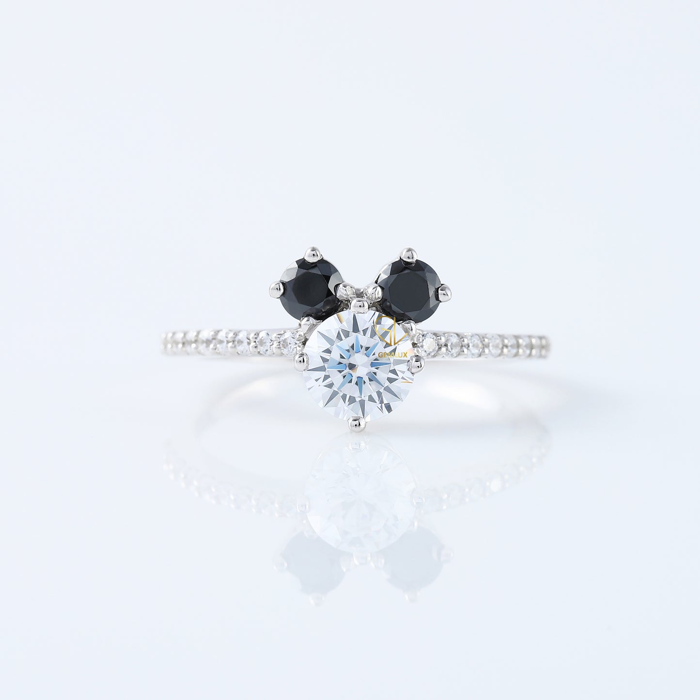 Round Moissanite Three Stone Mickey Mouse Ring