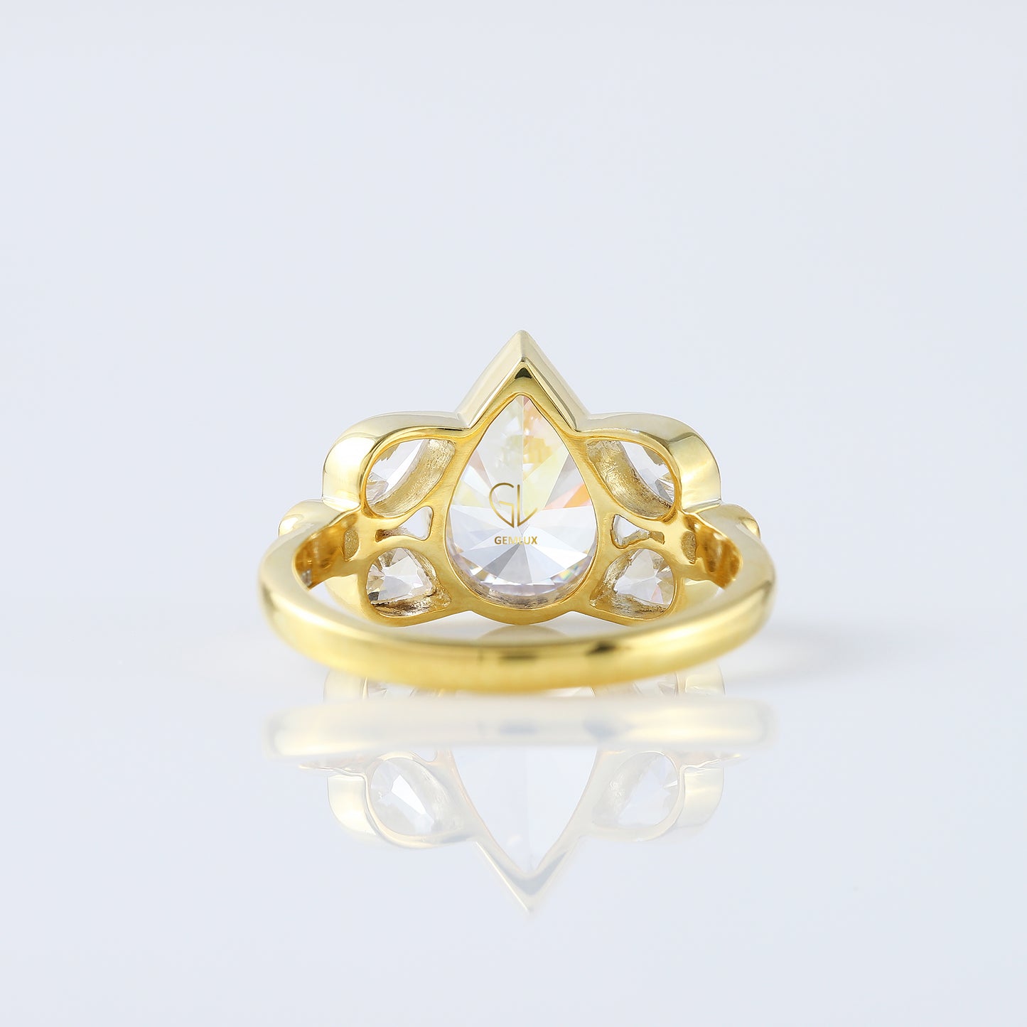 Seven Stone Pear Cut Moissanite Bezel Set Yellow Gold Ring