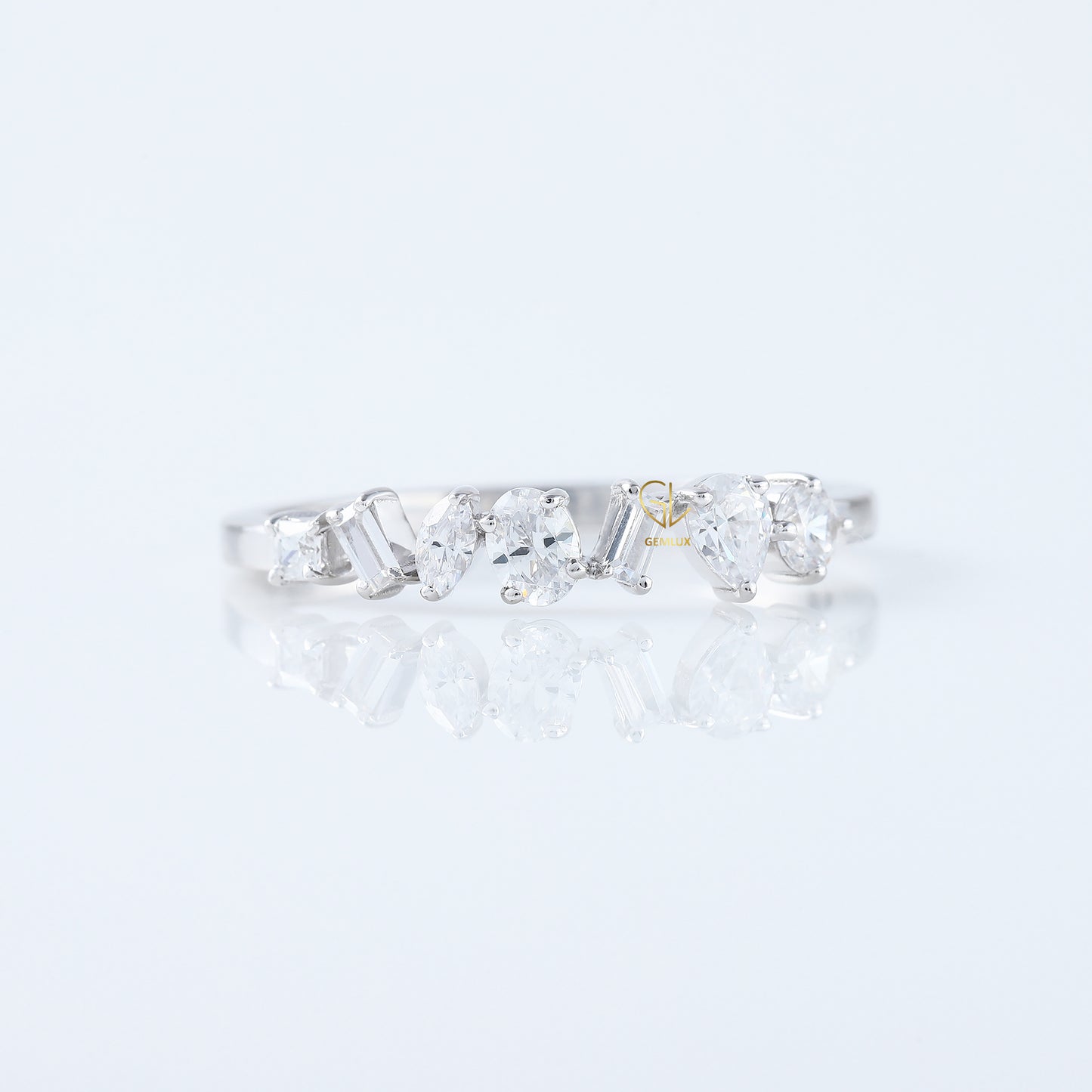 Seven Stone Fancy Cut Moissanite Stackable Wedding Band