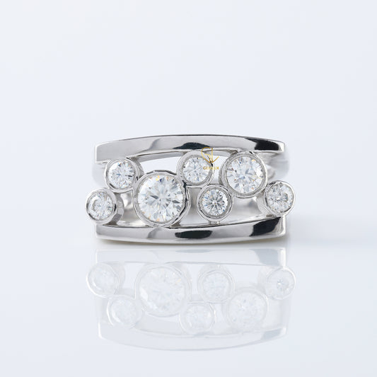 Seven Stone ring, bubble style scattered diamond ring