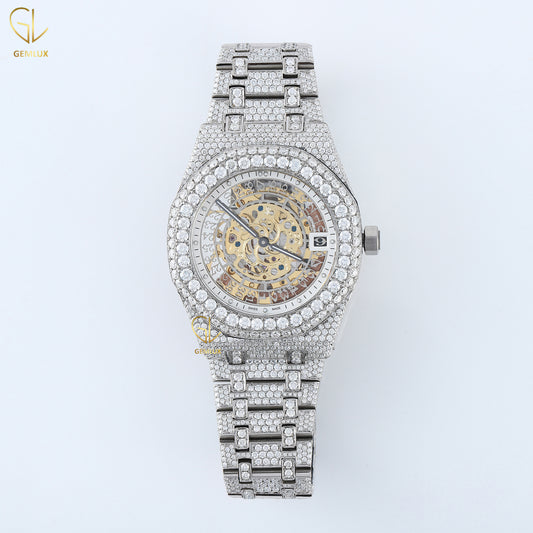 Skeleton Dial Iced Out Lab Grown Diamond Hip Hop Watch