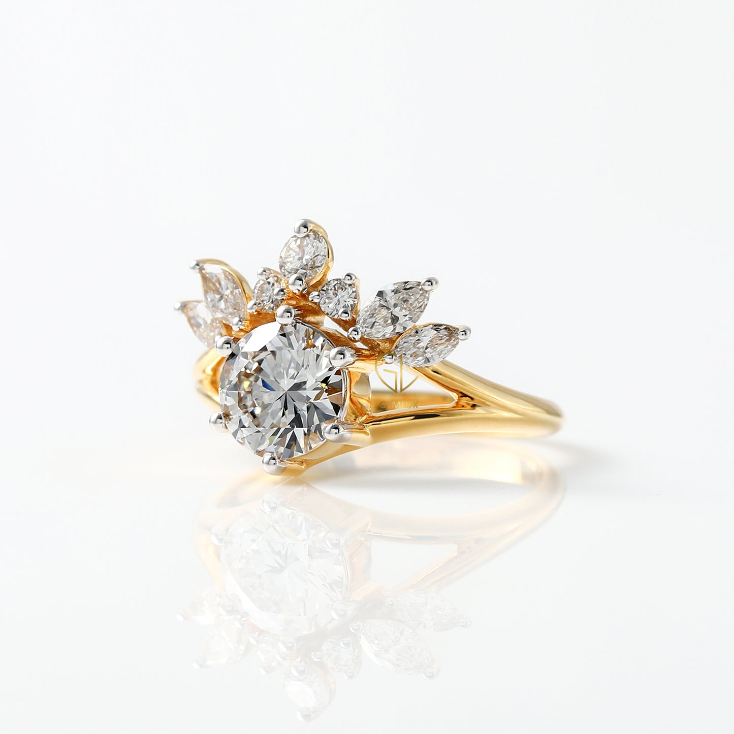 Split Shank Round Cut Moissanite Crown Style Ring