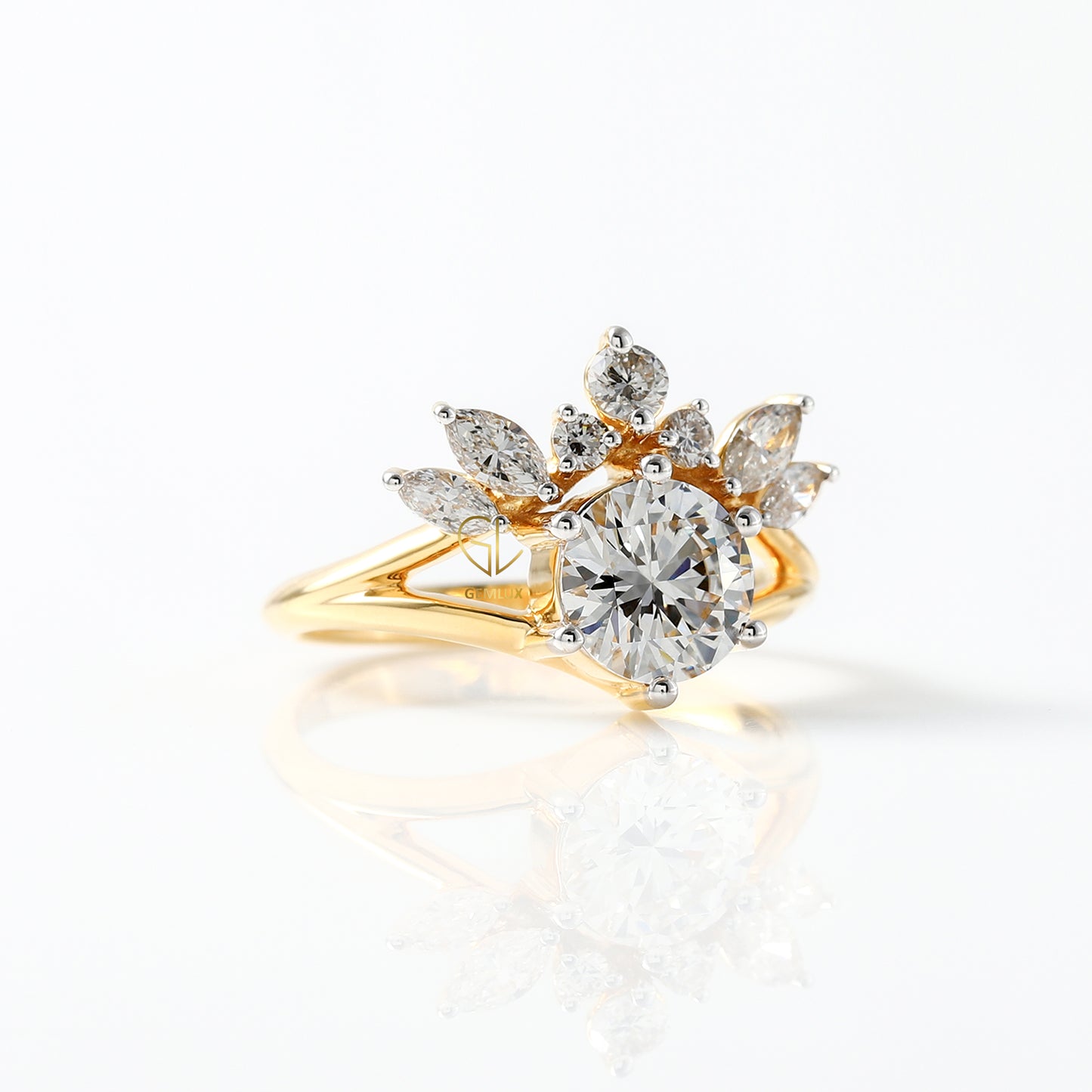 Split Shank Round Cut Moissanite Crown Style Ring