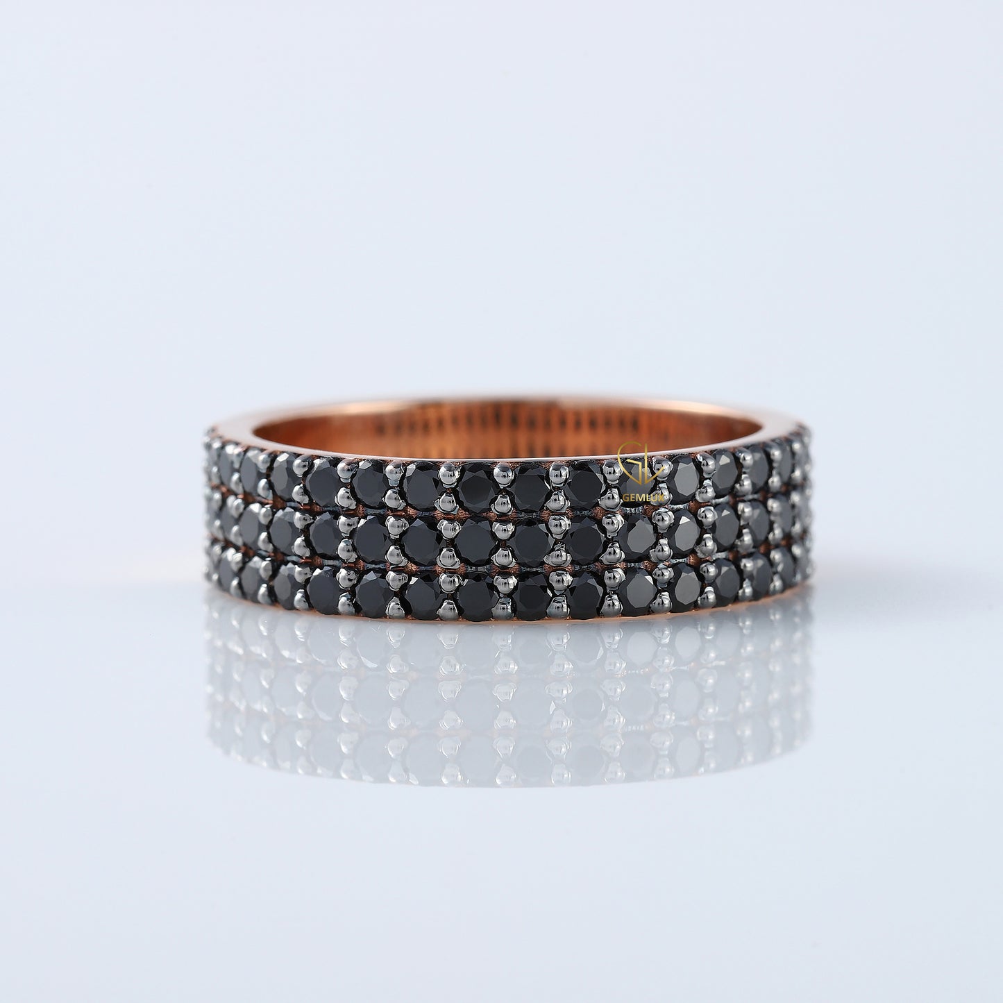 Three Row Black Moissanite Pave Set Eternity Men's Ring