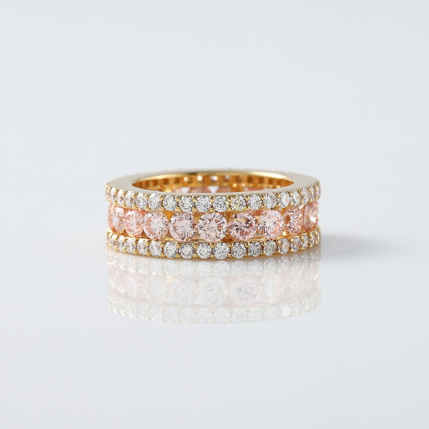 Three Row Pink & White Lab Grown Eternity Wedding Band lab created diamond engagement rings wedding band for women rose gold wedding band eternity band ring eternity rings diamond eternity ring