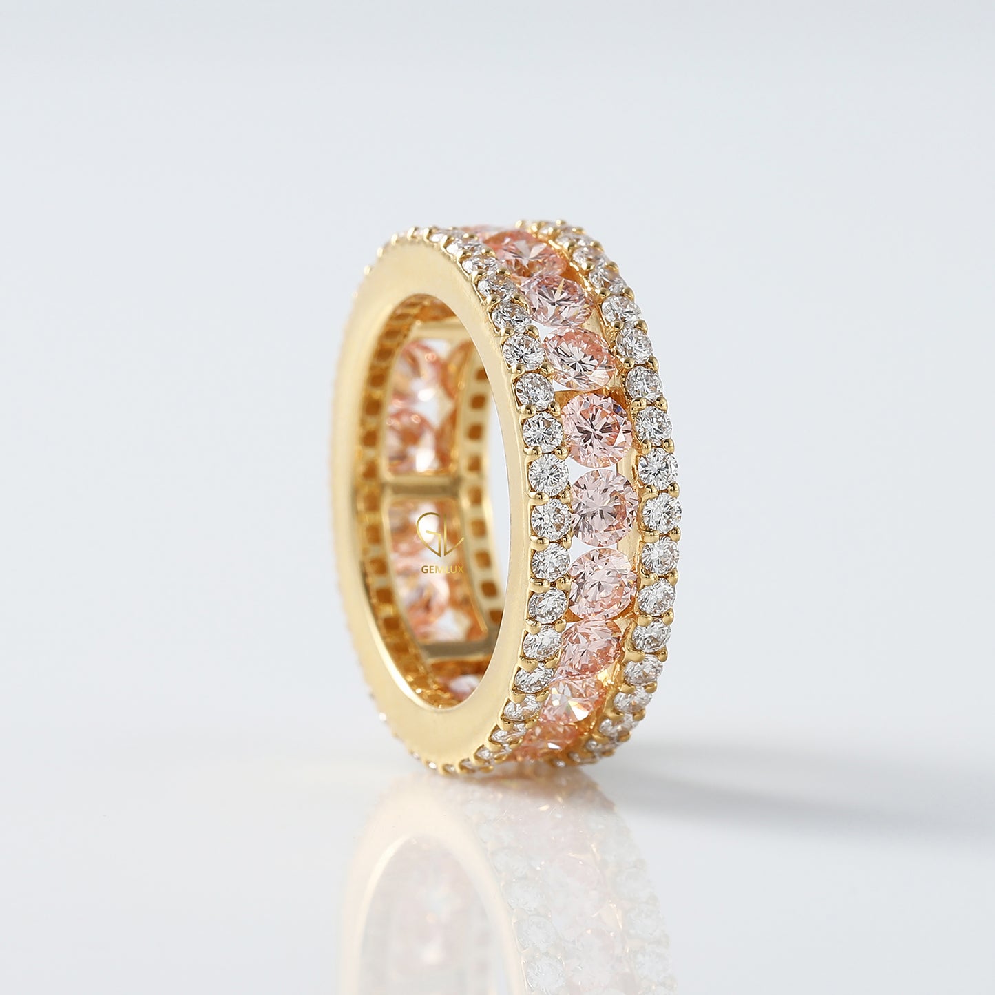 Three Row Pink & White Lab Grown Eternity Wedding Band lab created diamond engagement rings wedding band for women rose gold wedding band eternity band ring eternity rings diamond eternity ring