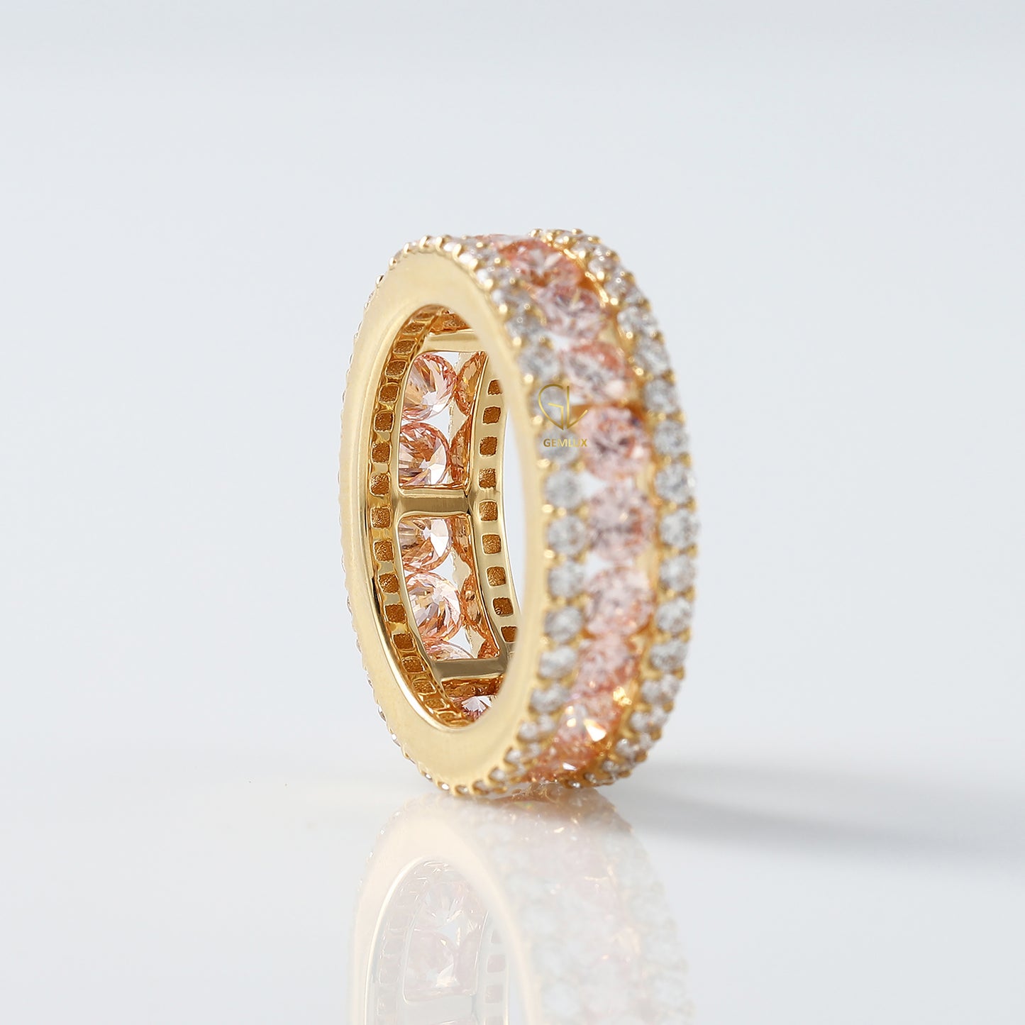 Three Row Pink & White Lab Grown Eternity Wedding Band lab created diamond engagement rings wedding band for women rose gold wedding band eternity band ring eternity rings diamond eternity ring