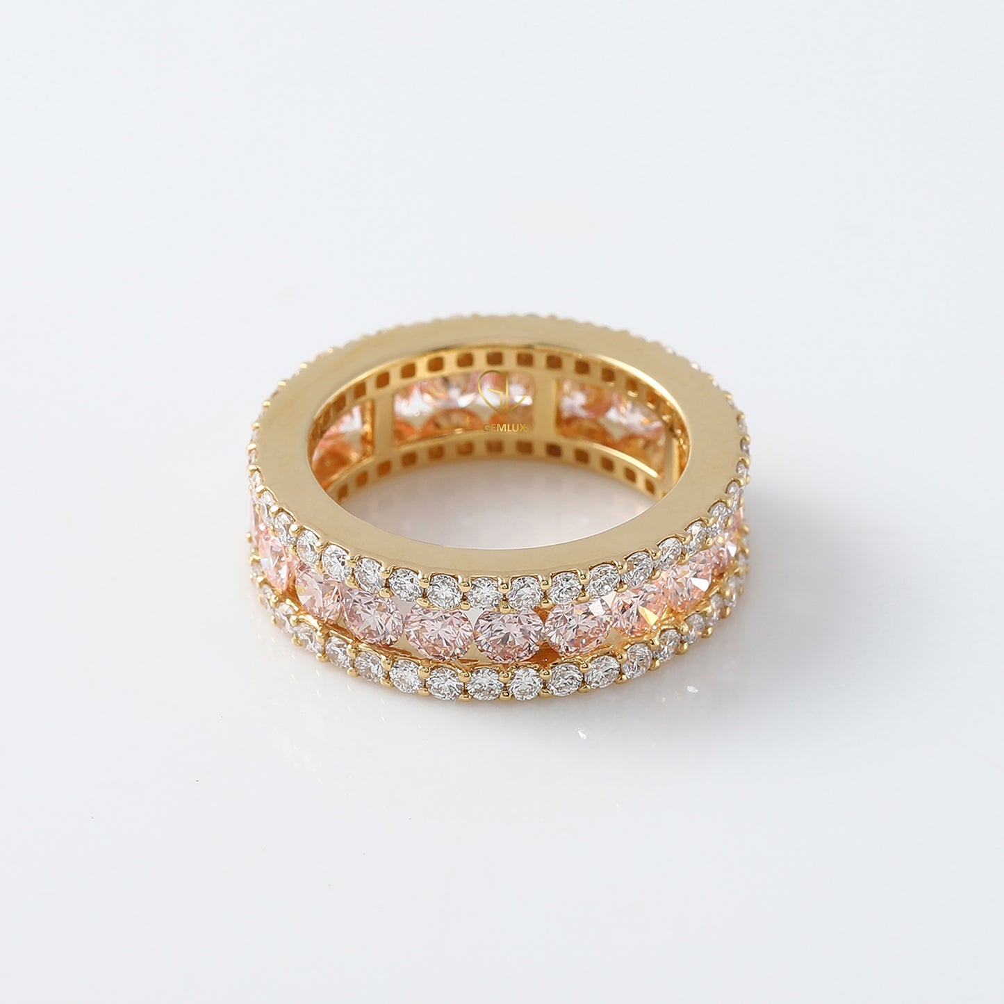 Three Row Pink & White Lab Grown Eternity Wedding Band lab created diamond engagement rings wedding band for women rose gold wedding band eternity band ring eternity rings diamond eternity ring