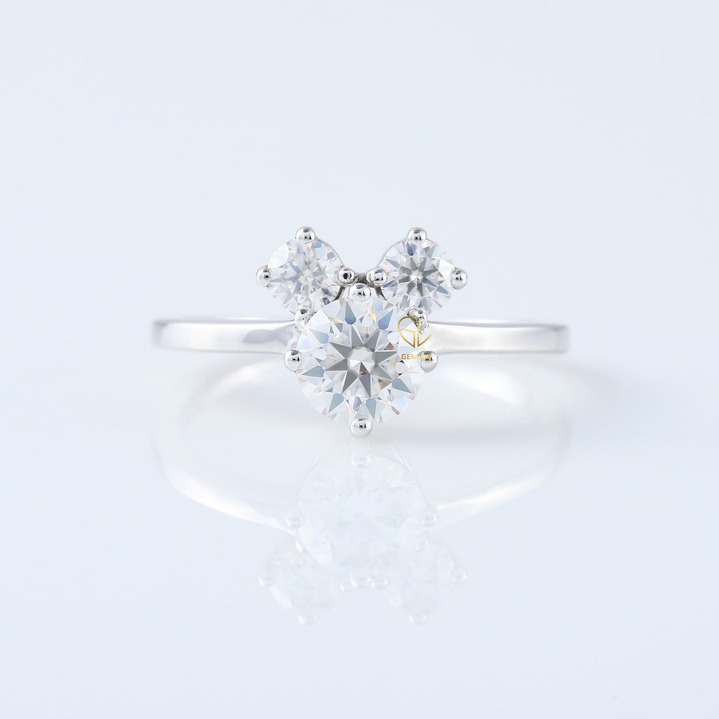 Three Stone Round Cut Lab Grown Mouse Ears Ring