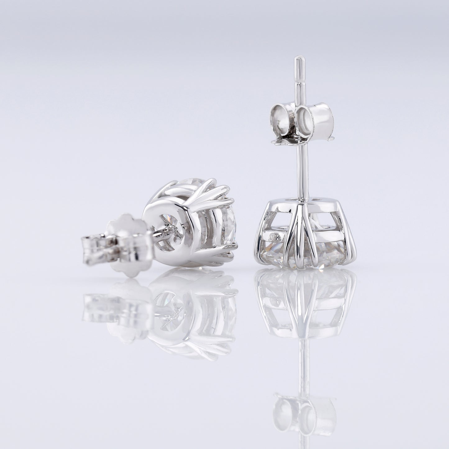 Triple Claw Prong Set Round Cut Lab Grown Stud Earrings