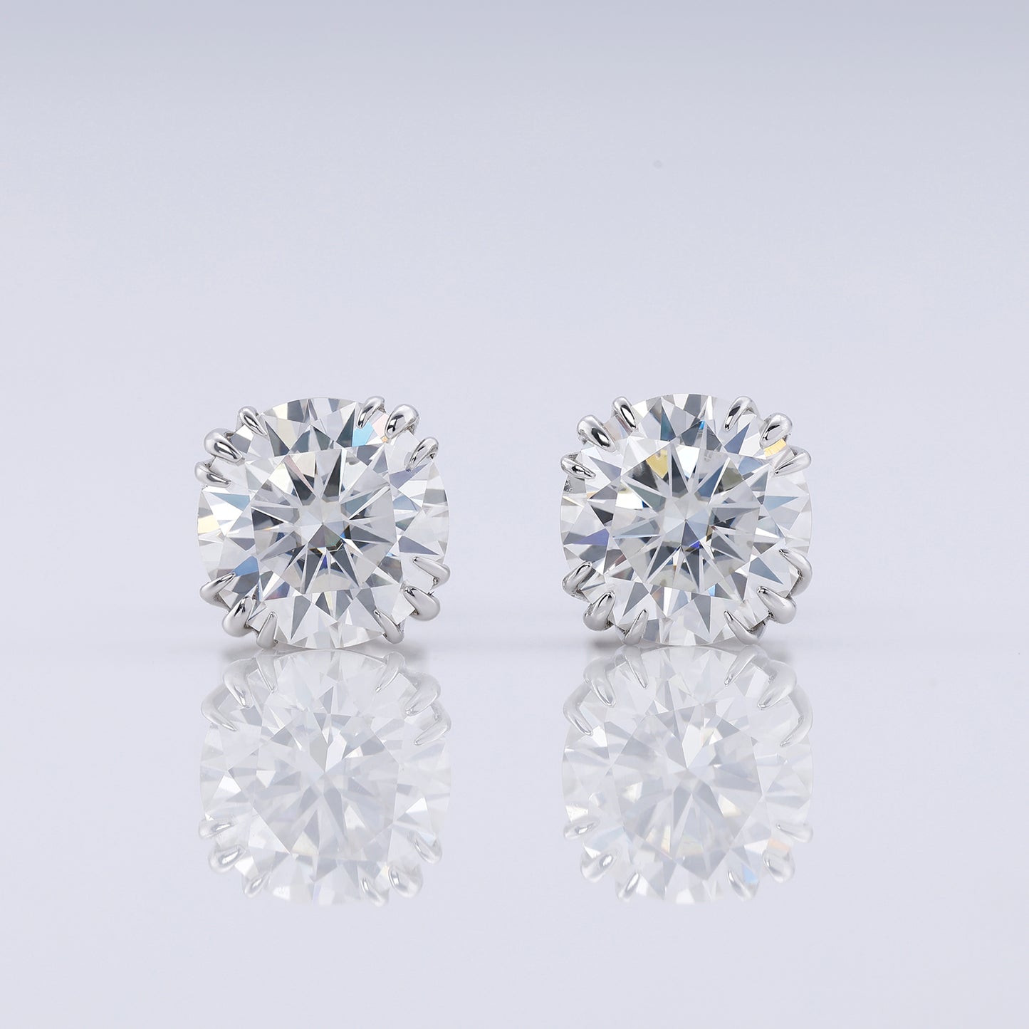 Triple Claw Prong Set Round Cut Lab Grown Stud Earrings