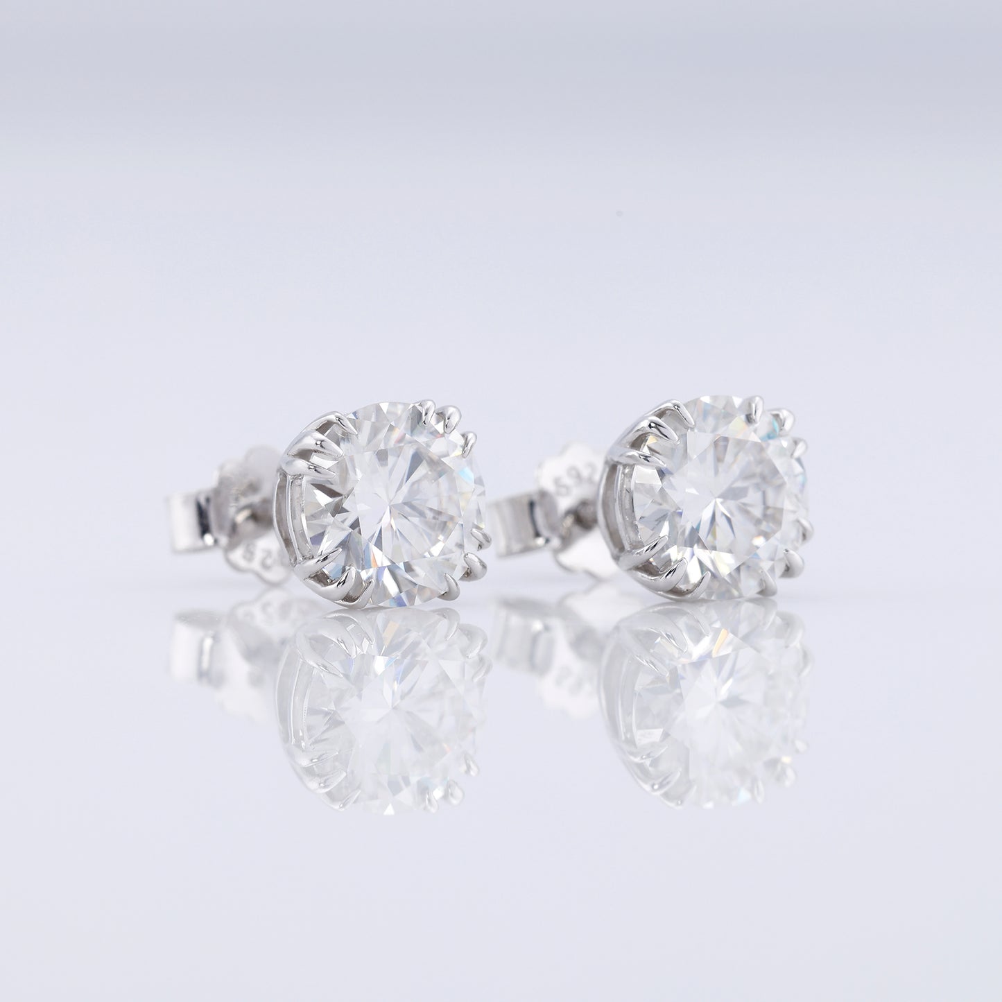 Triple Claw Prong Set Round Cut Lab Grown Stud Earrings