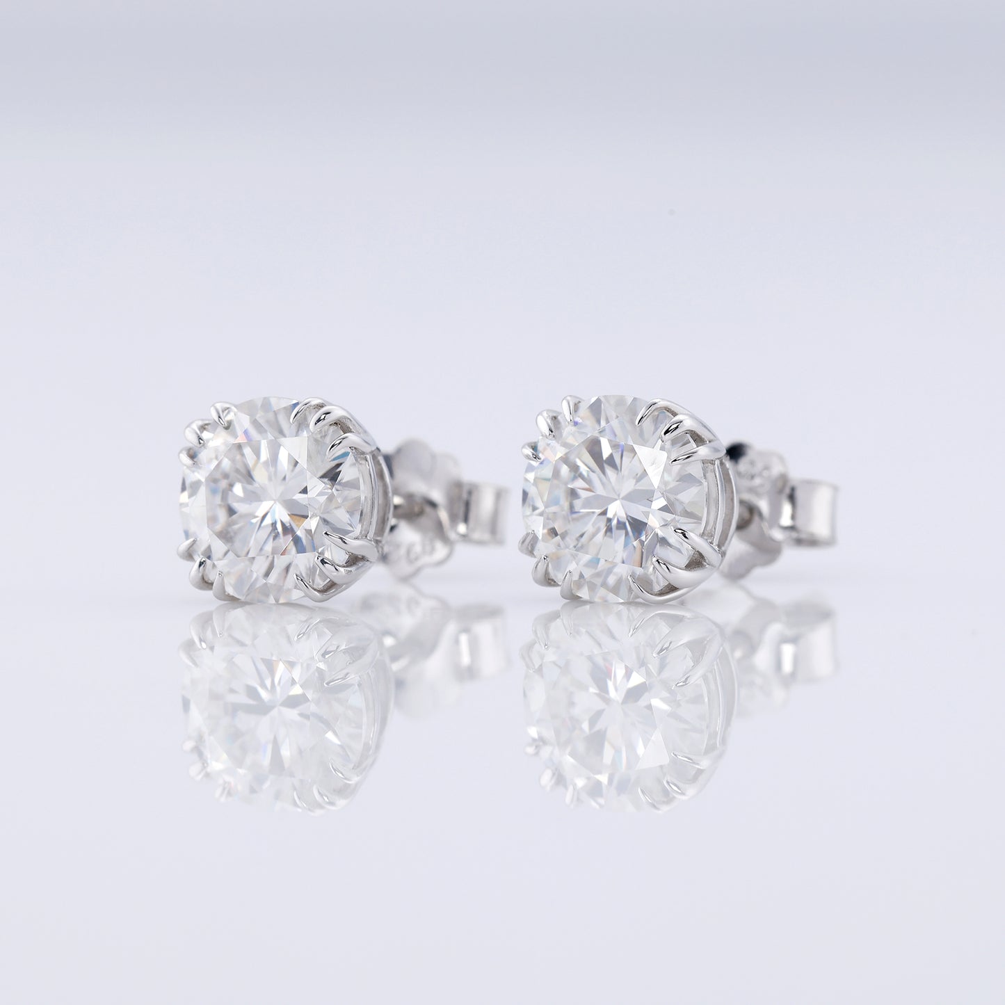 Triple Claw Prong Set Round Cut Lab Grown Stud Earrings