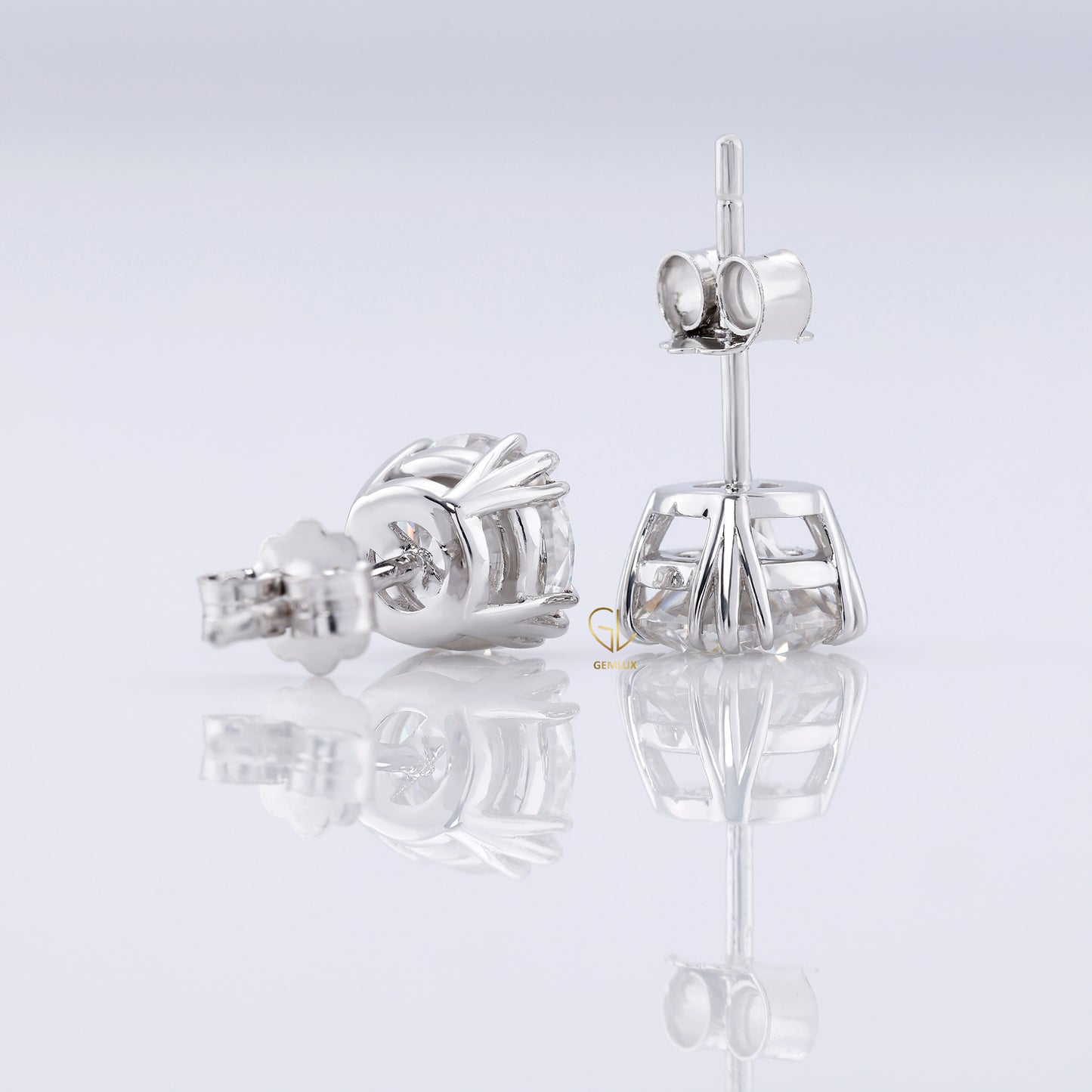 Triple Claw Prong Set Round Moissanite Stud Earrings