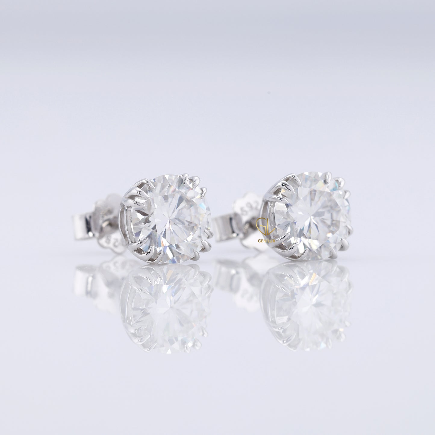 Triple Claw Prong Set Round Moissanite Stud Earrings