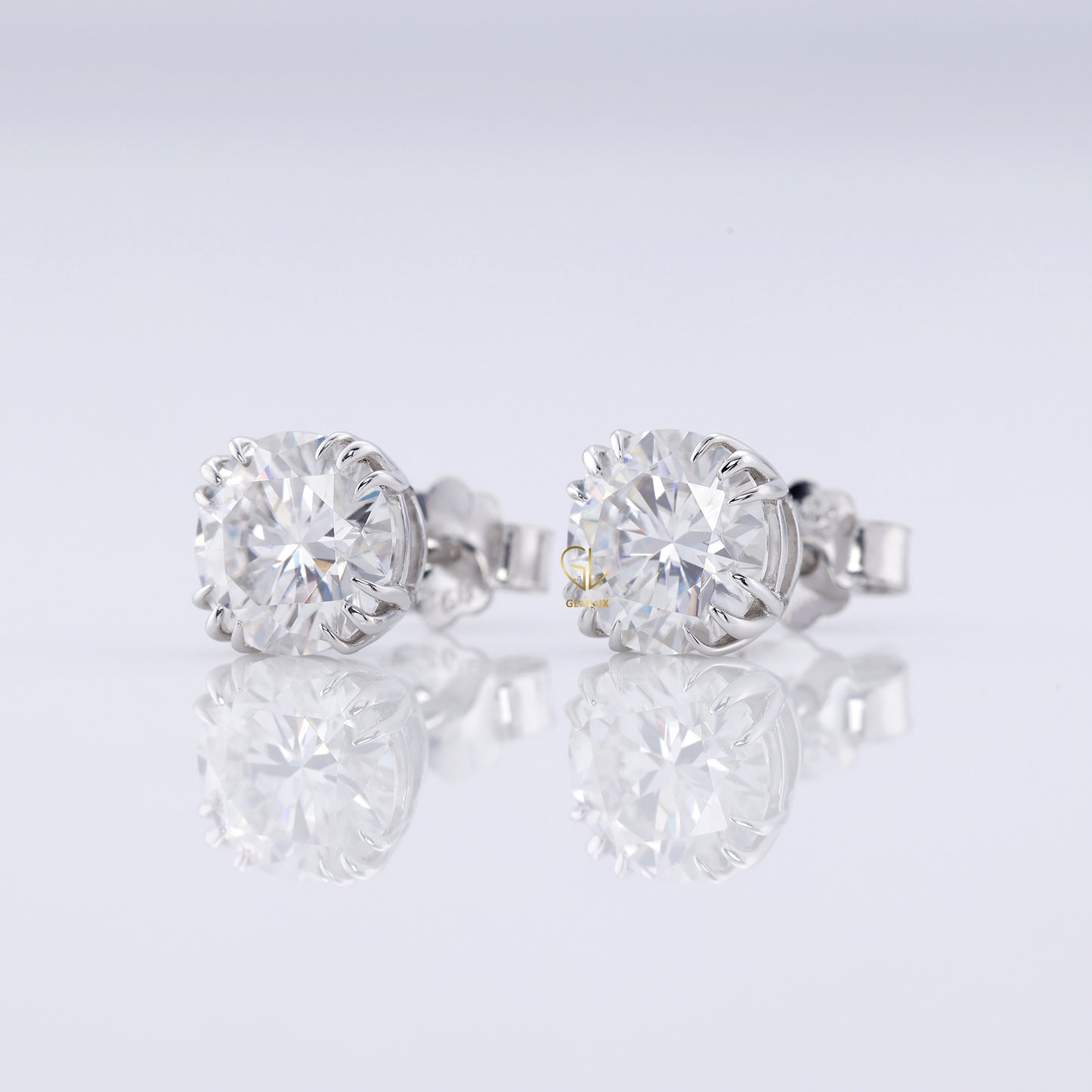 Triple Claw Prong Set Round Moissanite Stud Earrings