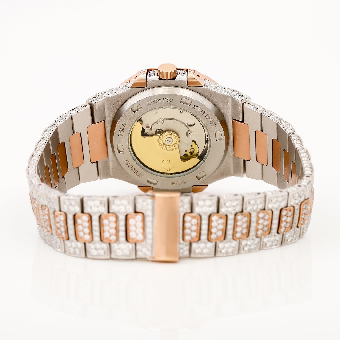 Two Tone Rose Gold Date Just Iced Out Moissanite Hip Hop Watch