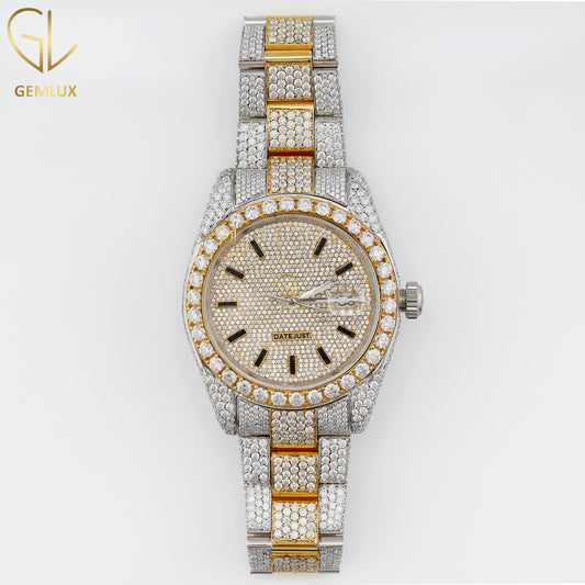 Two Tone Yellow Gold Iced Out Lab Grown Diamond Watch For Men