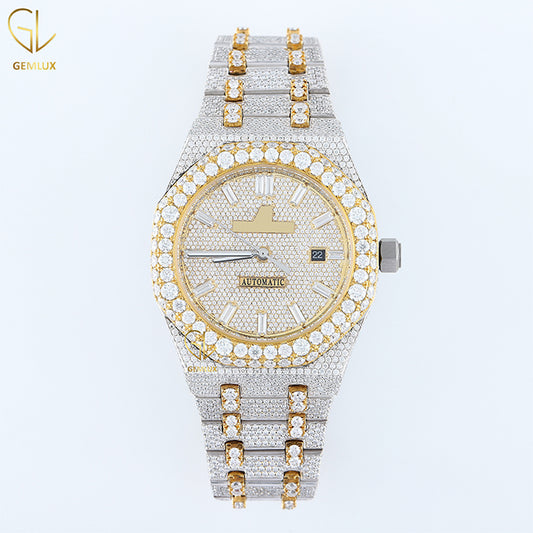 Two Tone Yellow Gold Iced Out Lab Grown Watch For Men