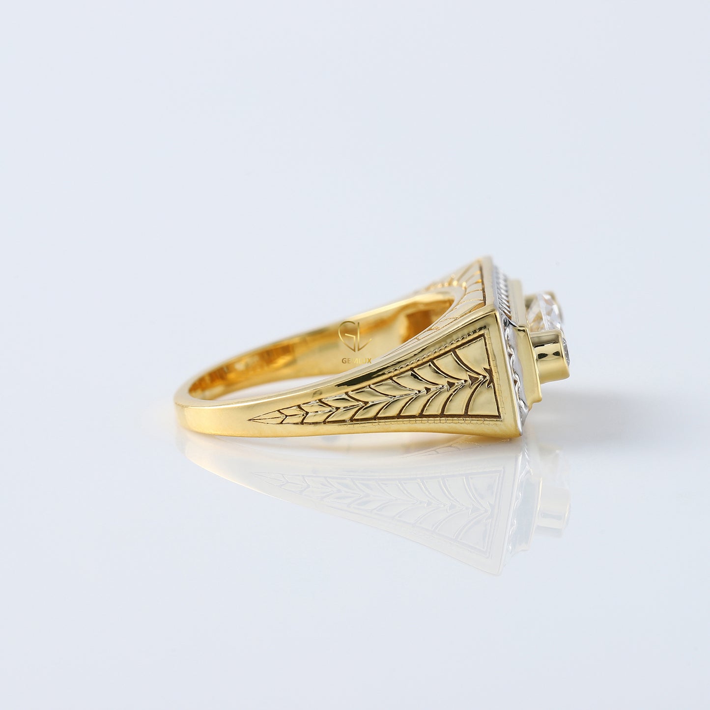 Vintage 1 Ct Marquise Cut Lab Grown Three Stone Gold Ring