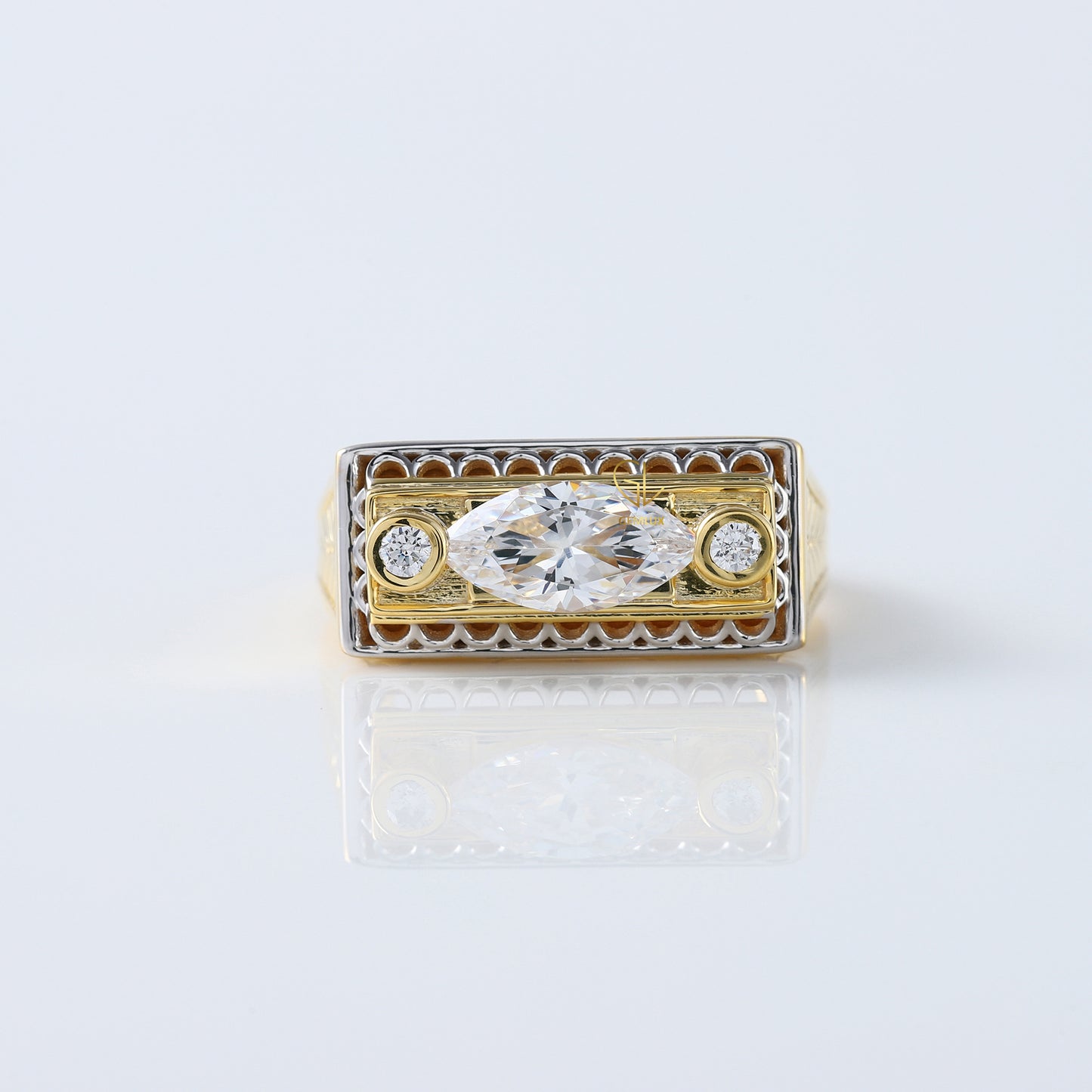 Vintage 1 Ct Marquise Cut Lab Grown Three Stone Gold Ring