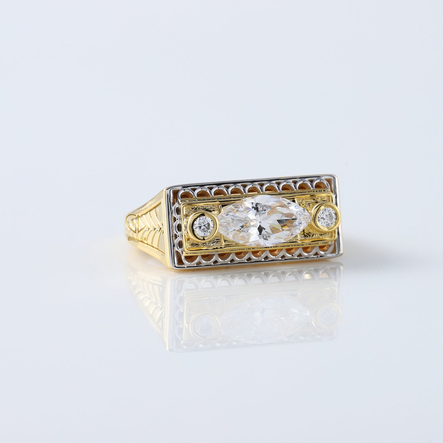 Vintage 1 Ct Marquise Cut Lab Grown Three Stone Gold Ring